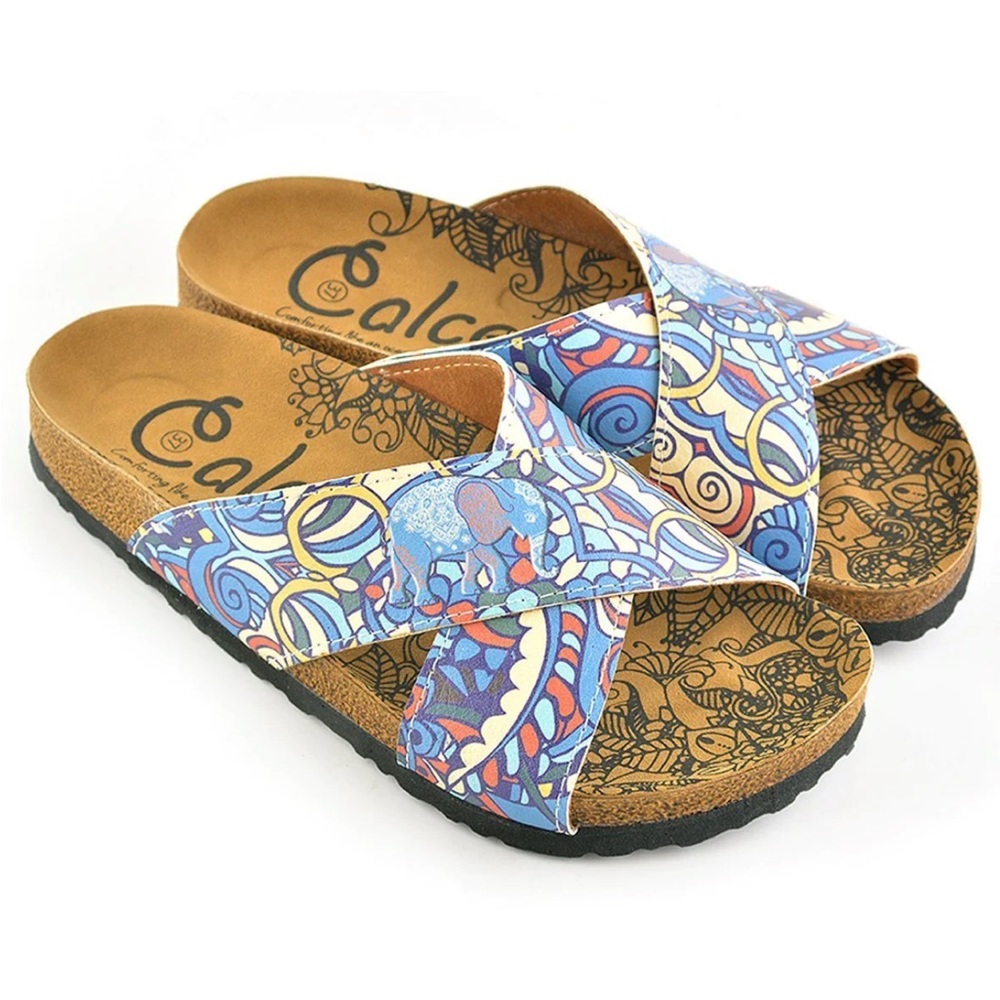 Calceo MOVING COLORED LINES & SEA WAVES & ELEPHANT PATTERNED SANDALS